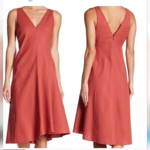 Make offer! Theory Asymmetrical stretch Linen Dress in Rust Red 6